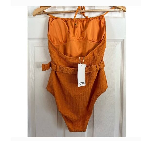 New Free People BOTEH Helios Halter One-Piece Swimsuit $250 X-SMALL Orange Belt - Picture 6 of 7
